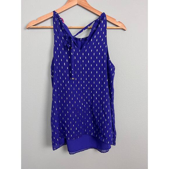 Lilly Pulitzer Women's XS Blouse Top Silk Blend Metallic Strappy Back Party Glam - Picture 3 of 10